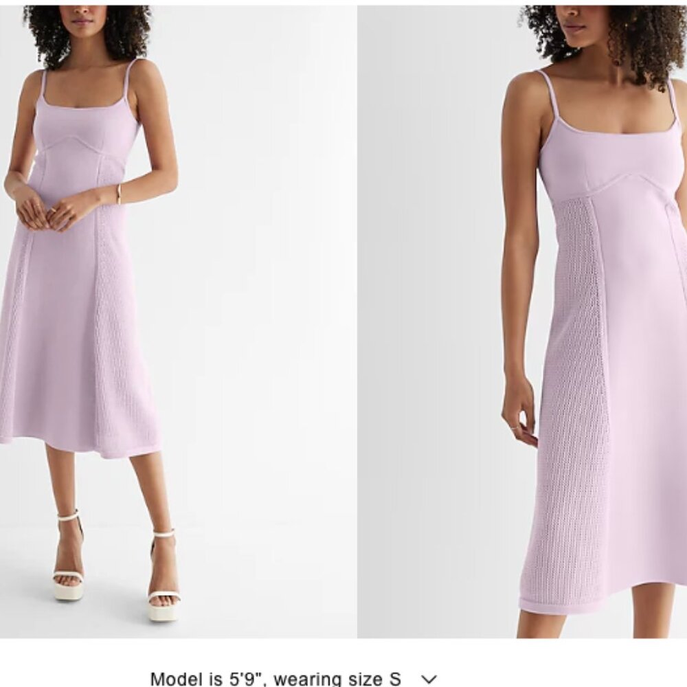 Square Neck Crochet Underwire Midi Sweater Dress